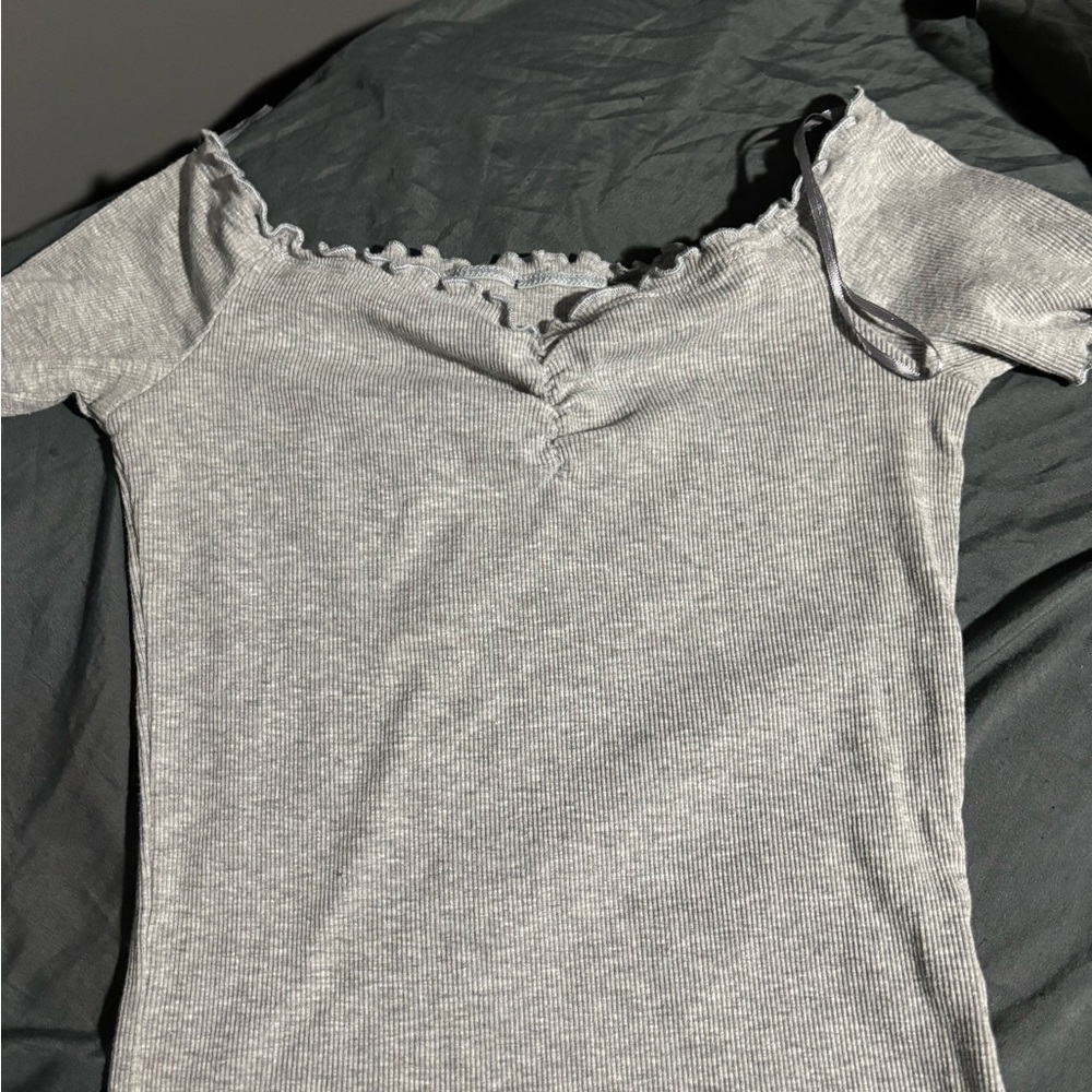 grey off the shoulder top
